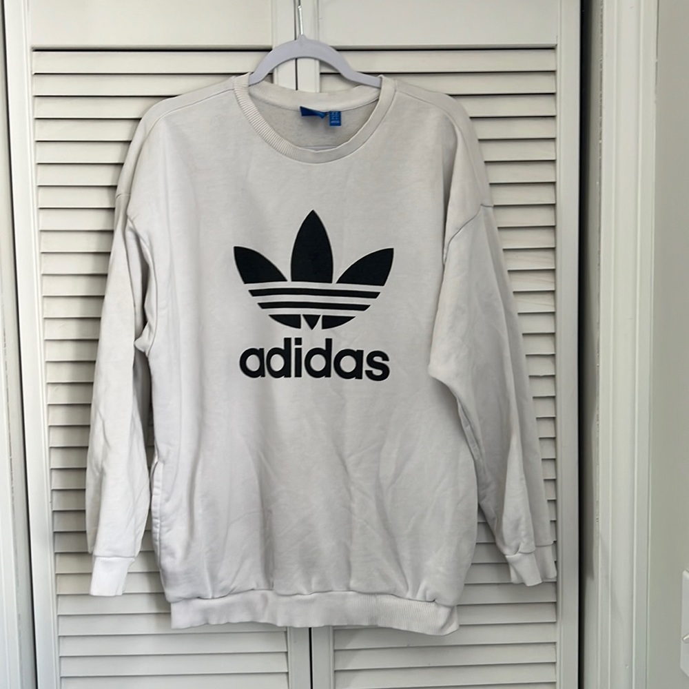 Adidas White Long Sleeve Crew Neck Sweatshirt Size Large